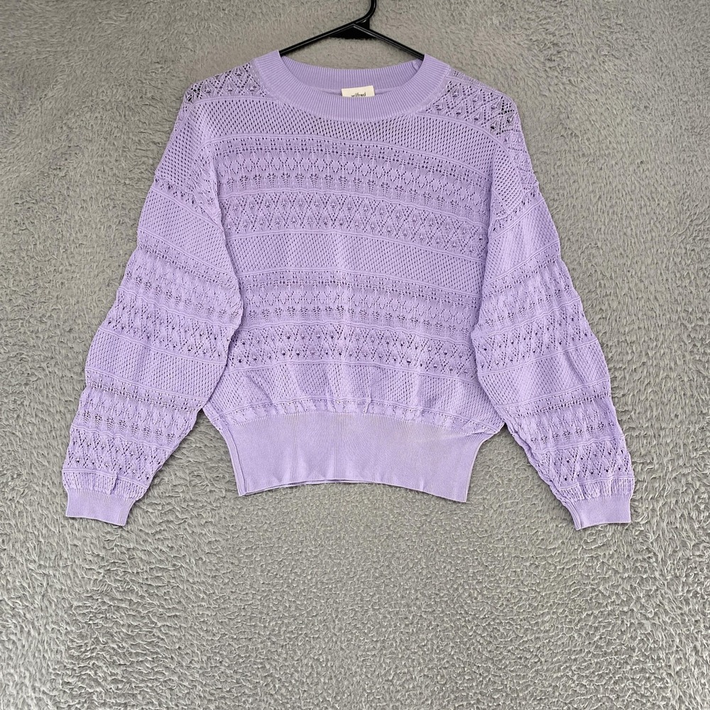 Wilfred Sweater Womens Small Pointelle Crewneck Open Knit Crochet Balloon Sleeve